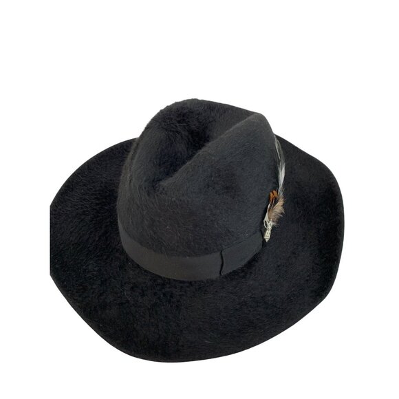 Guerra 1855 Unisex Black Melousine Longhair Gambler Hat Feather Dice NWT Sz M